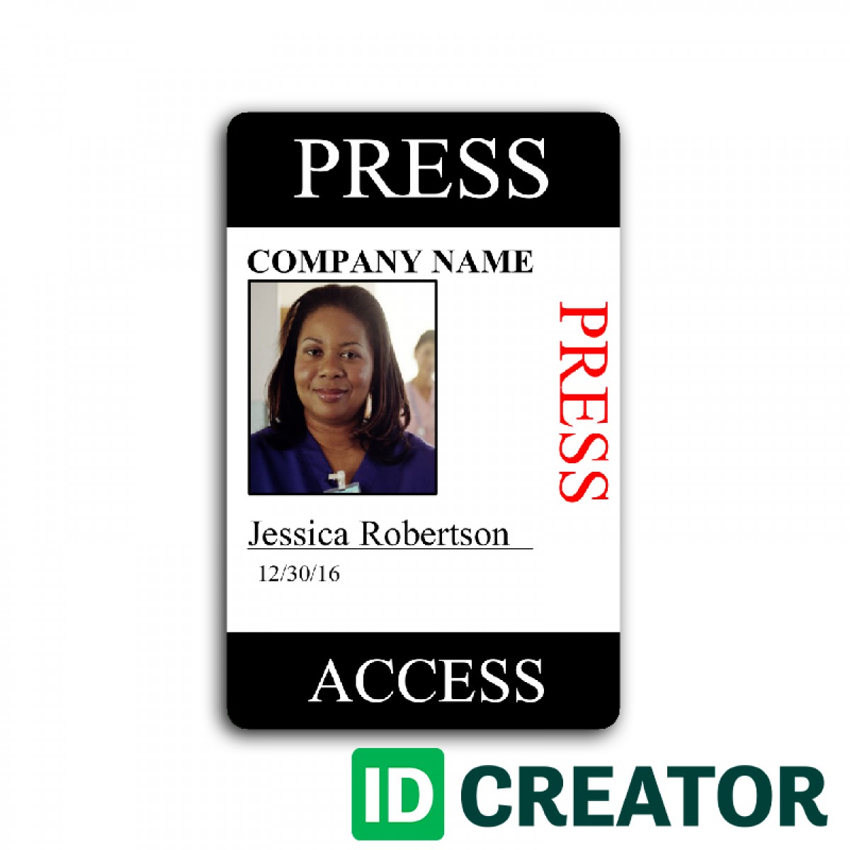 Press Pass Custom Credentials Made Same Day By IDCreator Com Document Photographer Template