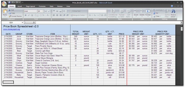 Price Book Spreadsheet Moneyspot Org Document Grocery Template Excel