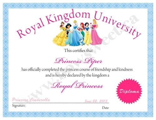 Princess Diploma Or Certificate Printable In 2018 Document Disney
