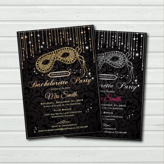 Printable Bachelorette Party Invitation Masquerade Document Invitations