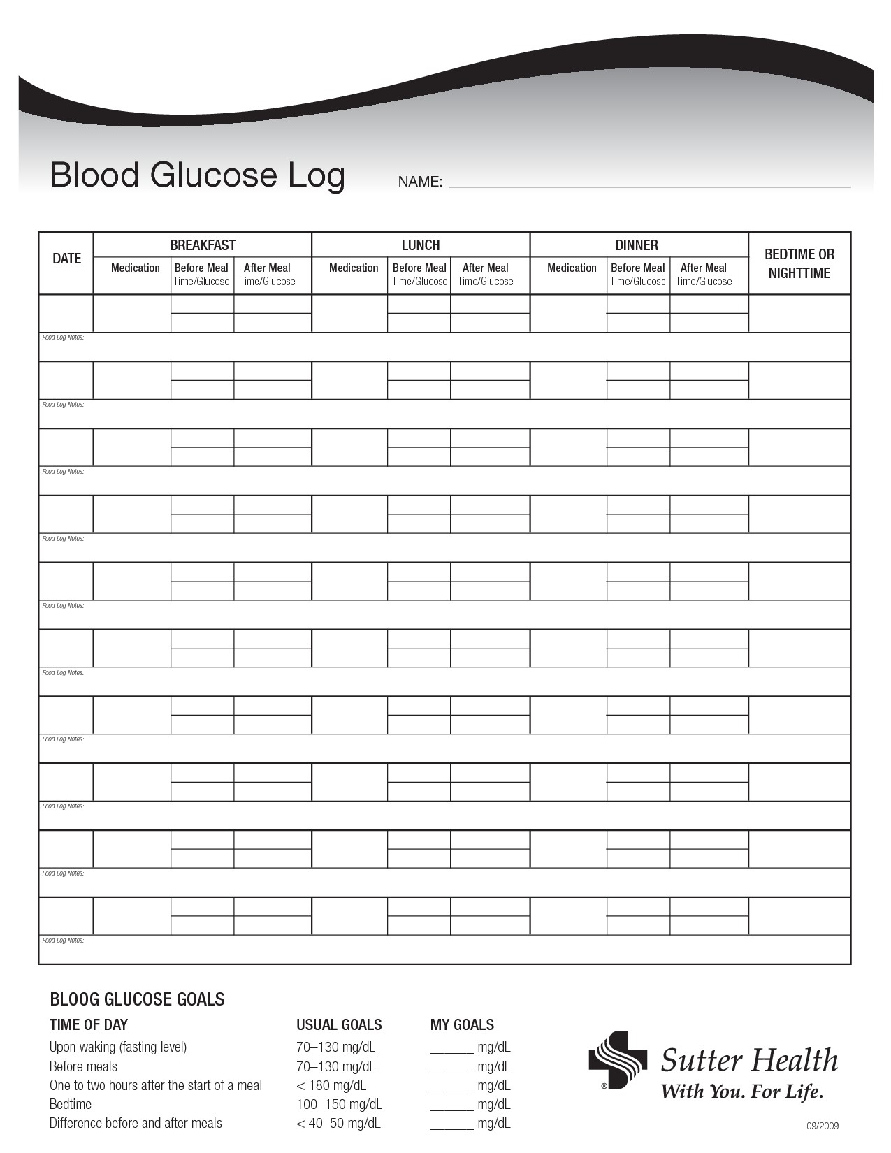 Printable Blood Sugar Log Scope Of Work Template Health Document