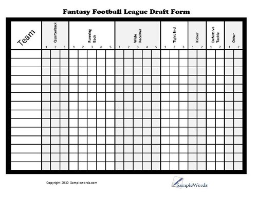 Printable Fantasy Football League Draft Form Document