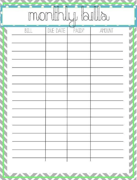 Printable Monthly Bill Log Ideas To Try Pinterest Document Organizer