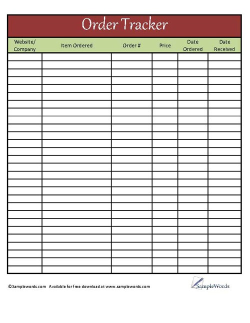 Printable Order Tracker Excel XLS Document Purchase Tracking