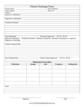 Printable Patient Discharge Form Document Hospital Papers Template