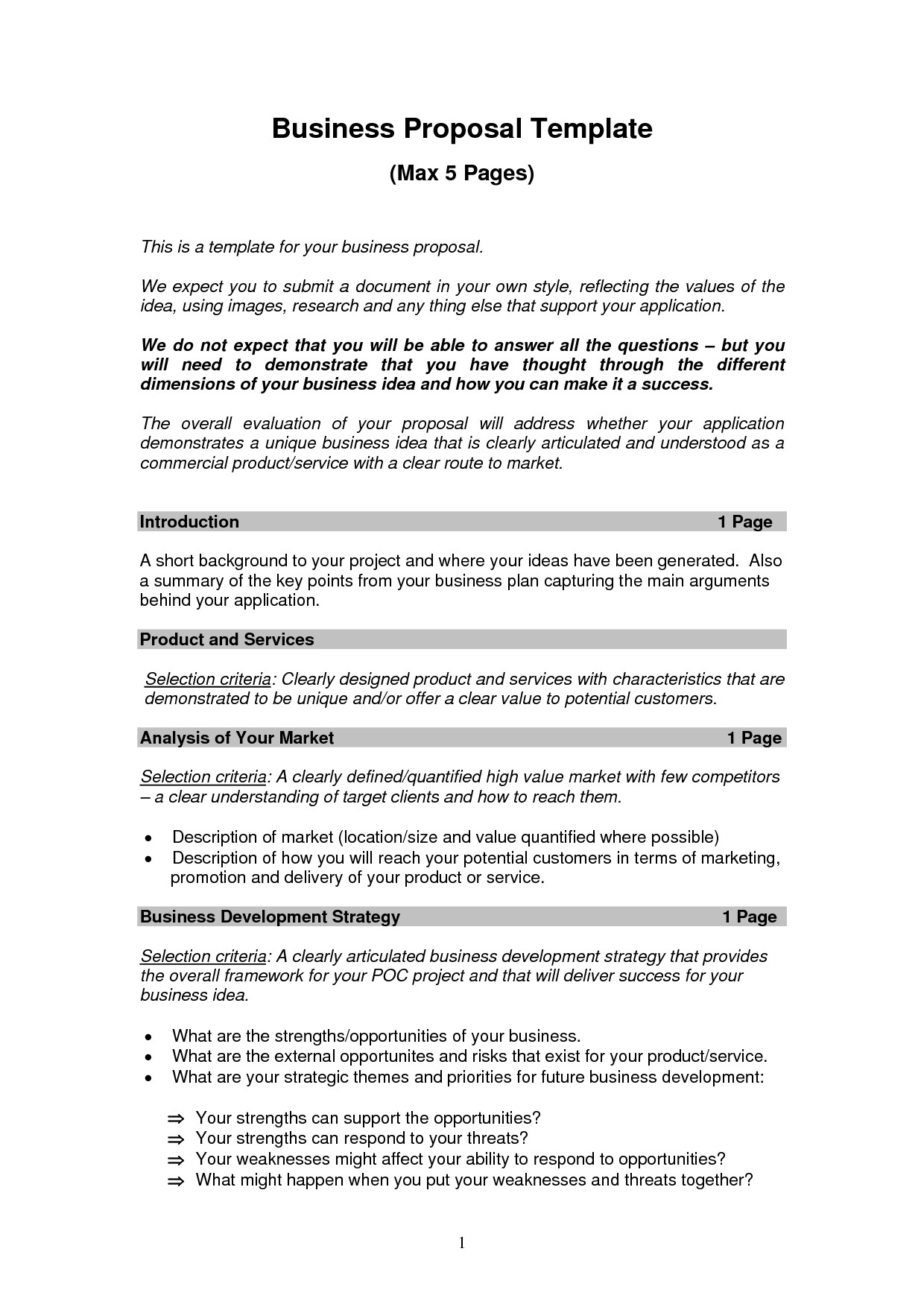 Printable Sample Business Proposal Template Form Forms And Document Free