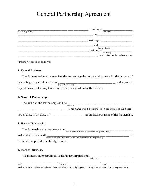 Printable Sample Partnership Agreement Form Real Estate Forms In Document Contracts