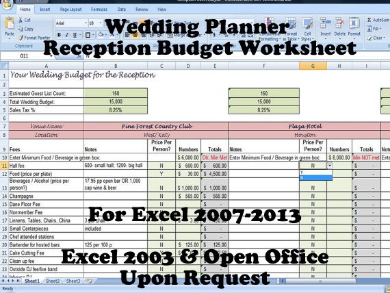 Printable Wedding Venue And Reception Budget Planner On Handmade Document Cost Comparison Spreadsheet