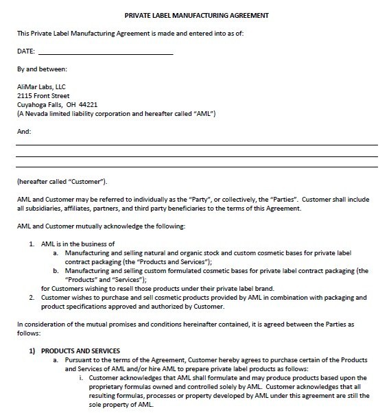 Private Labeling Agreement Template 13 Free Sample Label Document