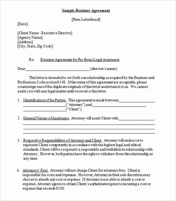 Pro Bono Template Agreement Sample Mediation Retainer New Document Contract
