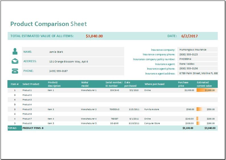 Product Comparison Sheet Template For MS Excel Word Templates Document