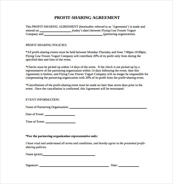 Profit Sharing Agreement Share Template Document