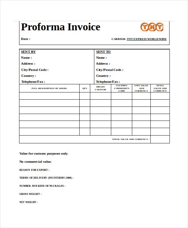 Proforma Invoice 13 Free Word Excel PDF Documents Download Document Template