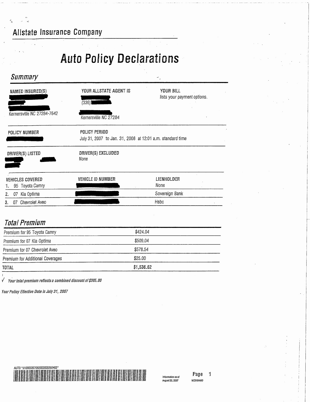 Progressive Insurance Declaration Page New Auto Document Automobile
