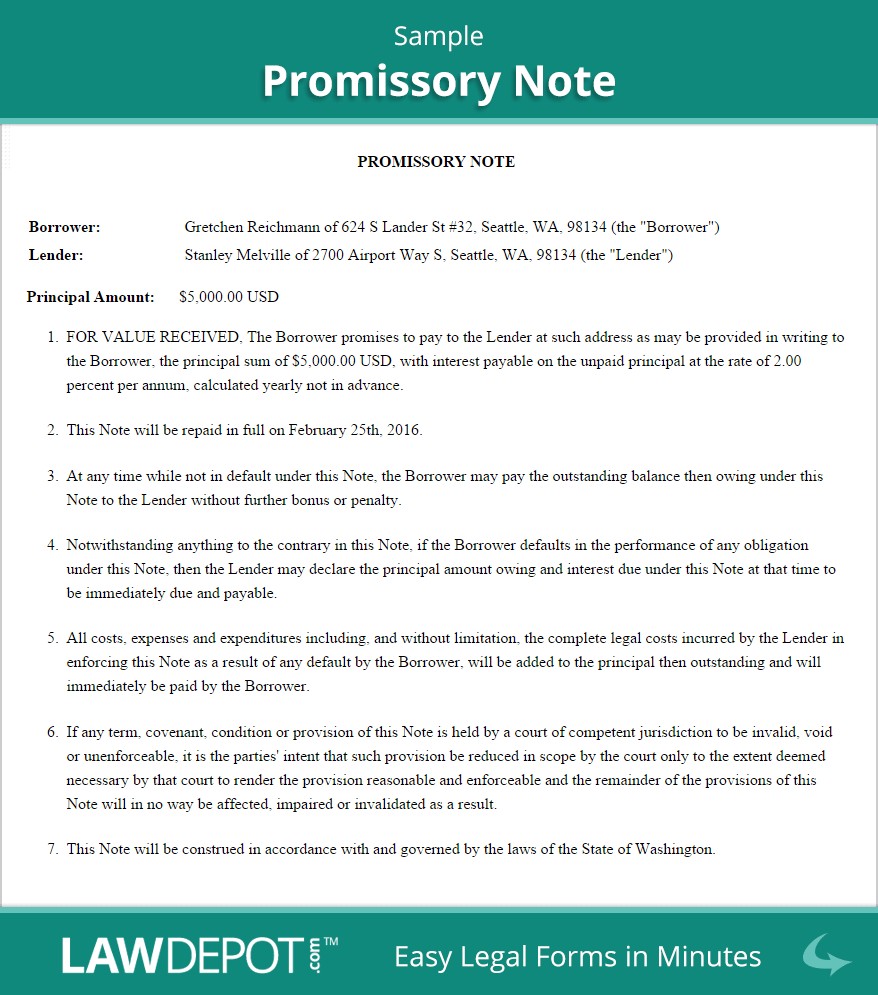 Promissory Note Form Free US LawDepot Document Sample For Business Loan