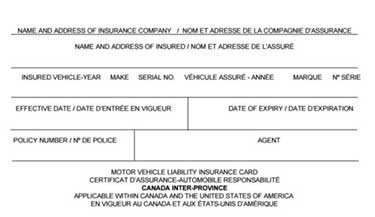 Proof Of Insurance In Ontario Car Liability Pink Slip Document Picture Card