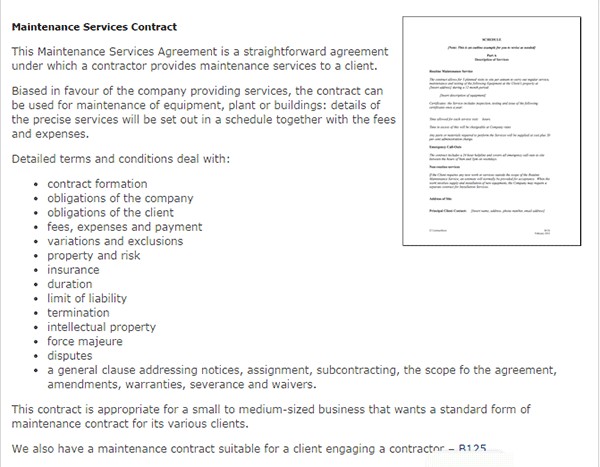 Property Maintenance Service Contract Sample Contracts Document Home