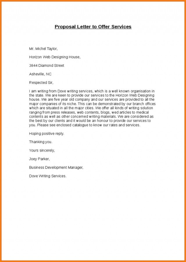 Proposal Letter Sample For Services Coffeebeancafe Us Document To Offer