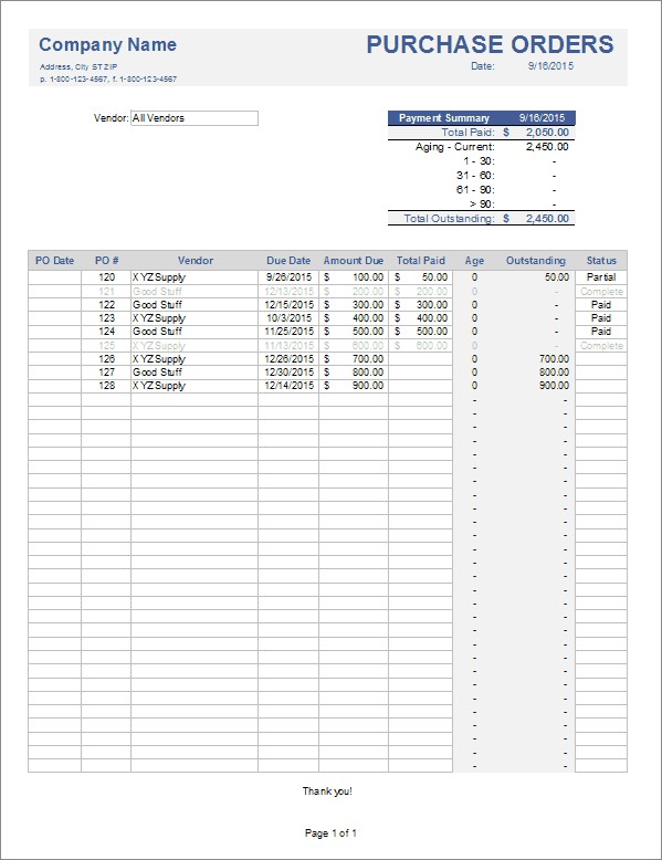 Purchase Order Tracker For Excel Document Tracking Sheet