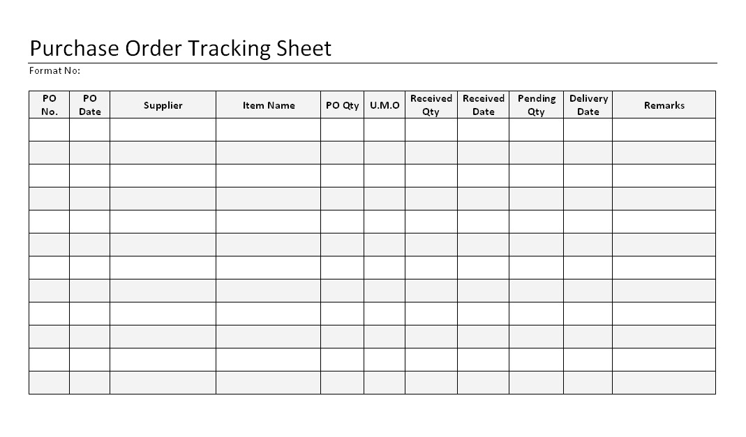Purchase Order Tracking Sheet Format Samples Word Document Download