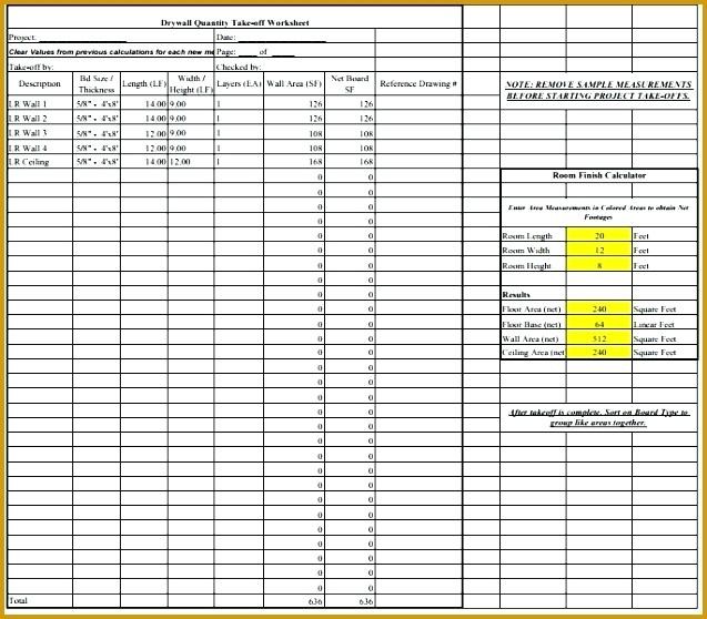 Quantity Takeoff Spreadsheet Excel New