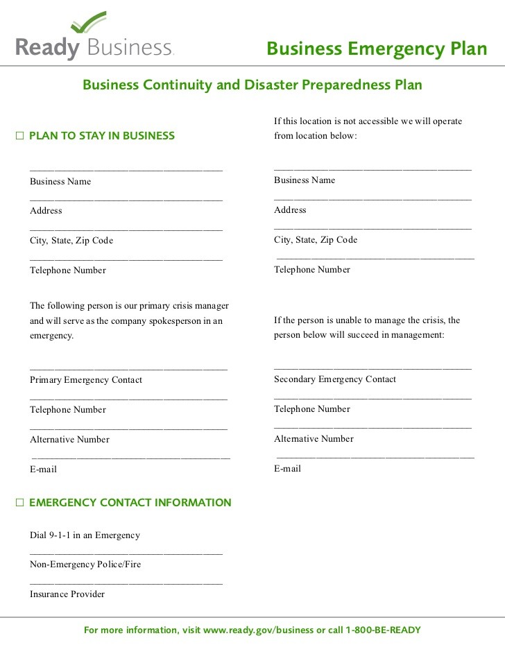 Ready Gov Sample Disaster Planning Template Document Plan