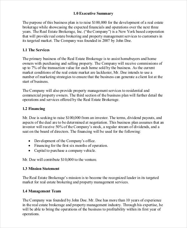 Real Estate Business Plan 11 Free PDF Word Documemts Download Document