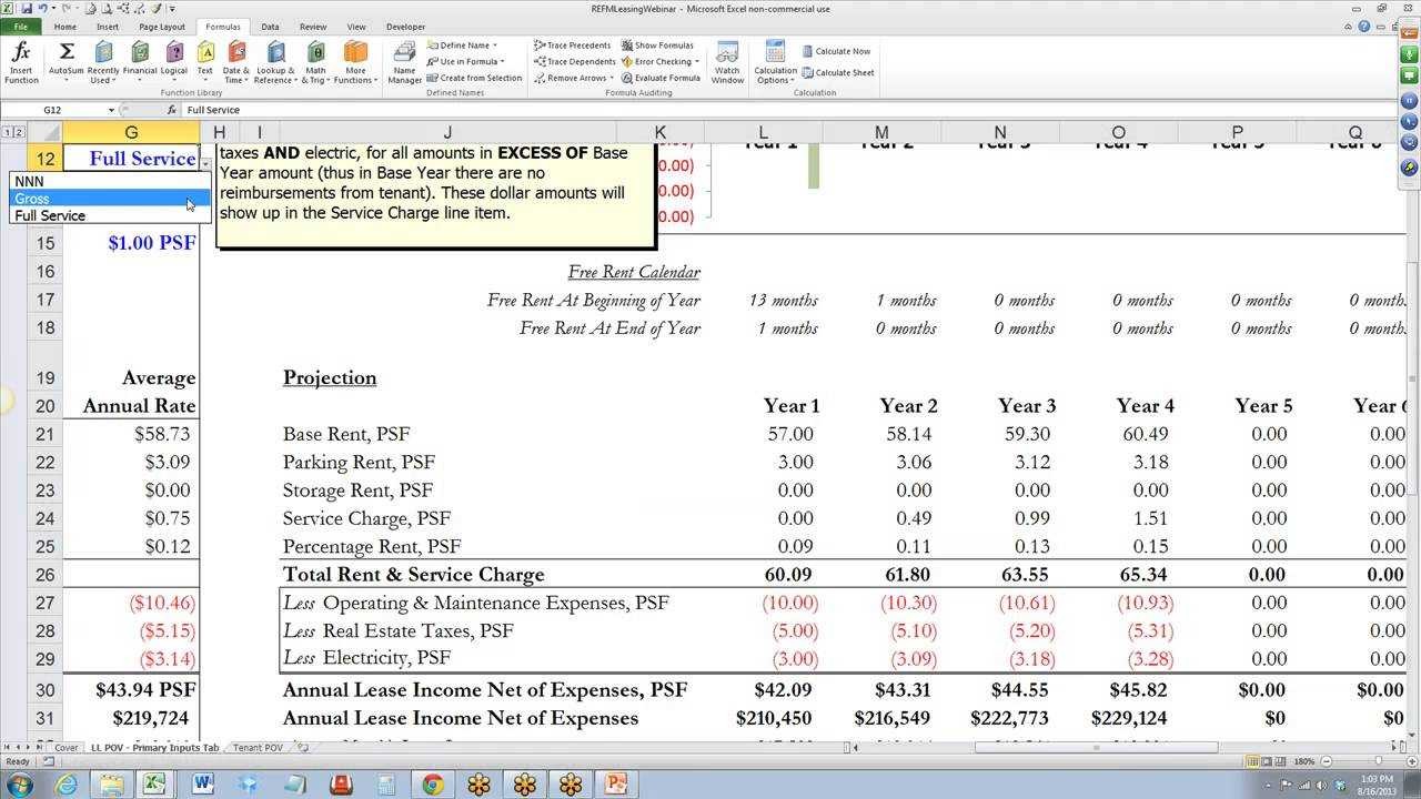 Real Estate Financial Analysis Spreadsheet Sosfuer Document Commercial Lease