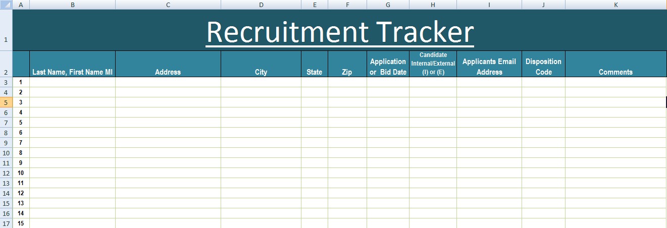 Recruitment Tracker Excel Template XLS Microsoft Templates Document