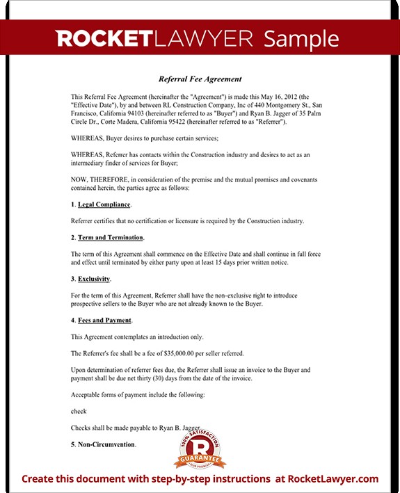 Referral Fee Agreement Template Form With Sample Document Partner