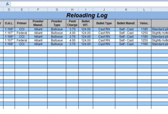 Reloading Data Log Document Sheet