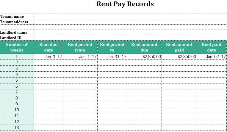 Rent Pay Records My Excel Templates Document Collection