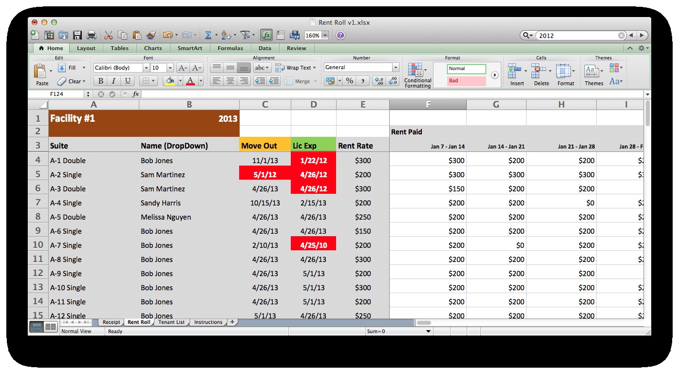 Rent Roll Excel Models Document Spreadsheet