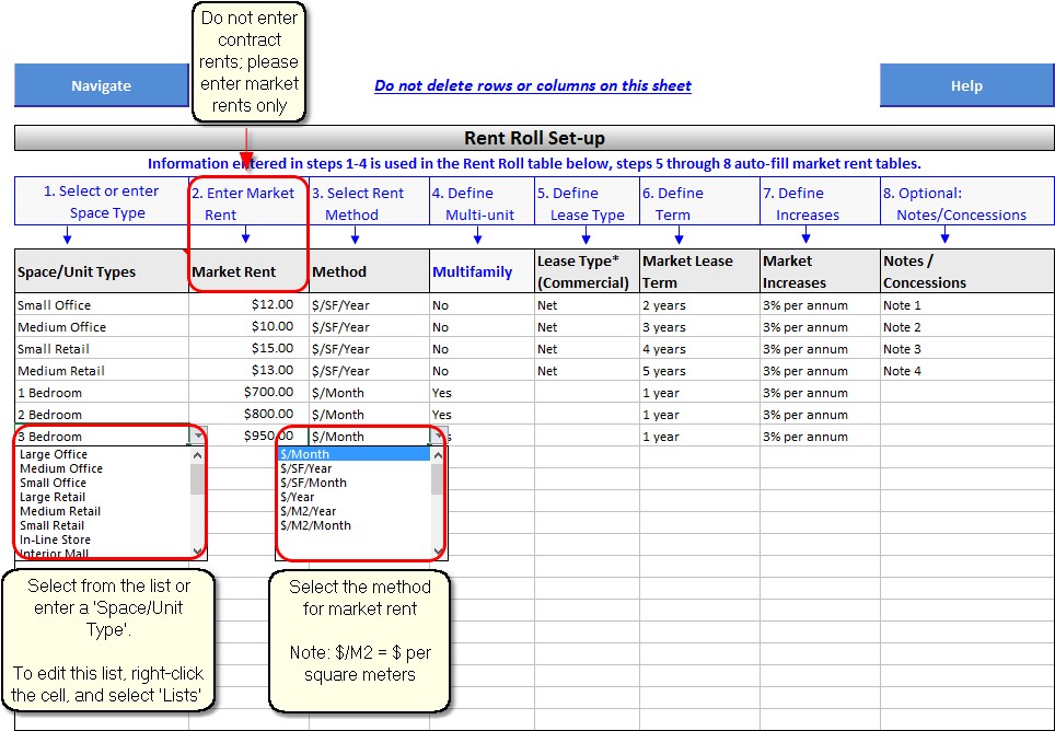 Rent Roll Help Document Spreadsheet Example
