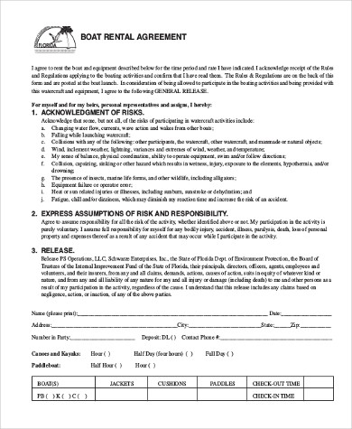Rental Agreement Sample Form 10 Free Documents In Doc PDF Document Boat Template