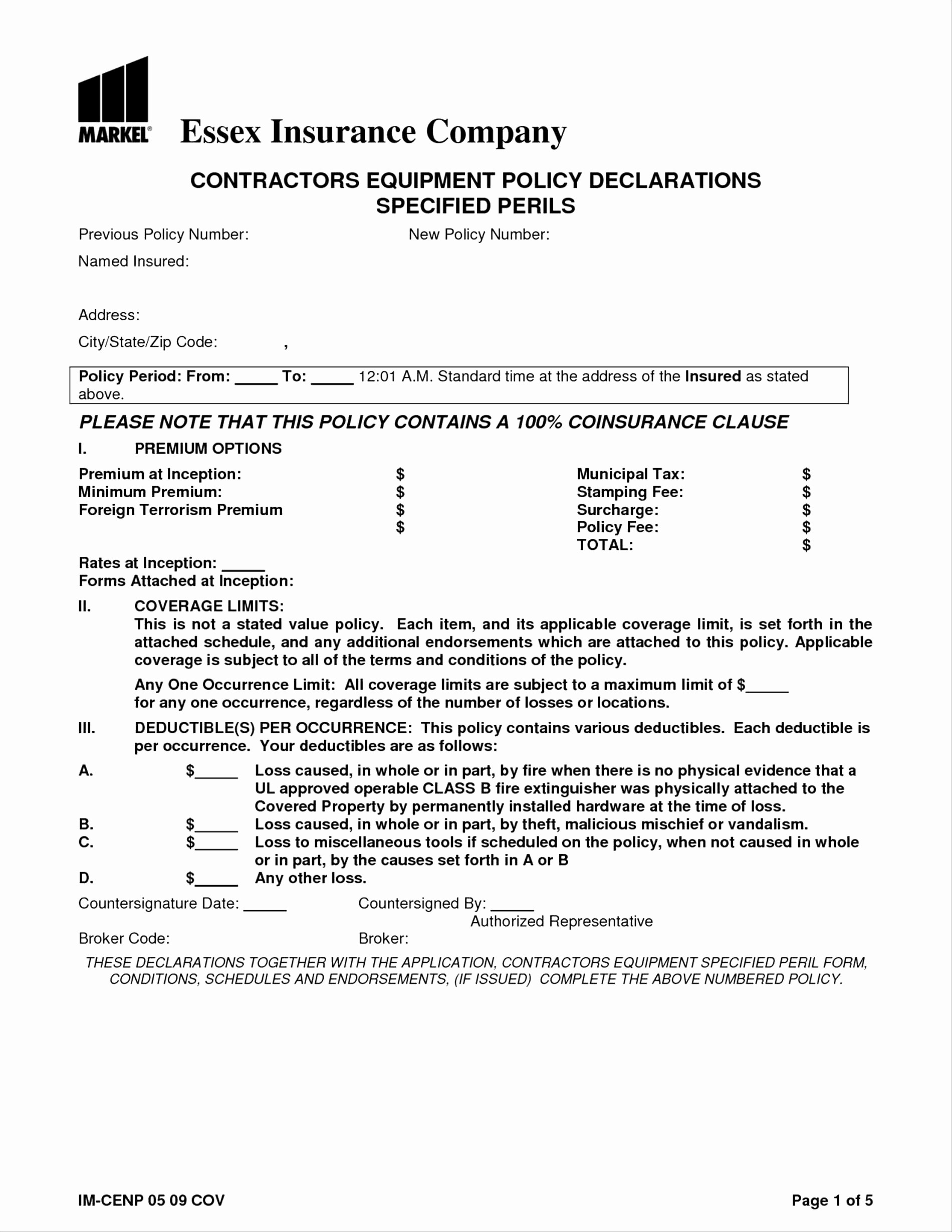 Renters Insurance Declaration Page Sample Elegant Liability Document