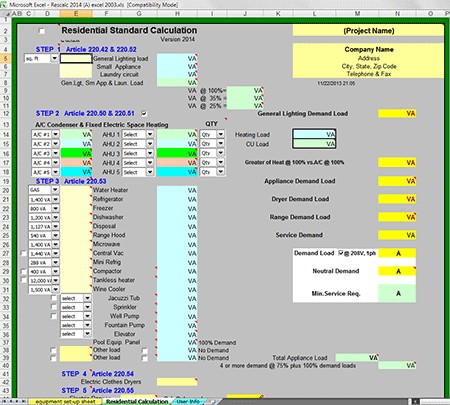 Residential Load Calculations Document Electrical Calculator Excel