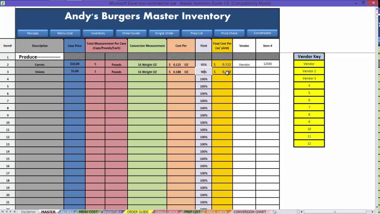Restaurant Excel How To Inventory Video YouTube Document Make An