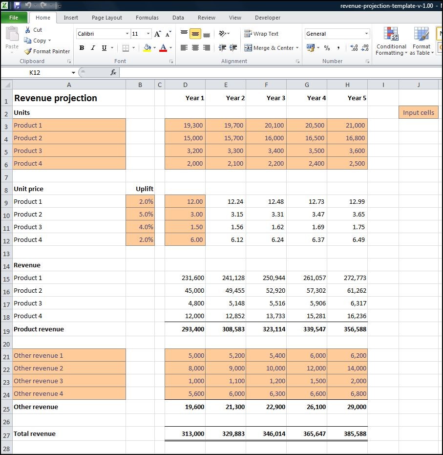 Revenue Projections Calculator Plan Document Projected Formula