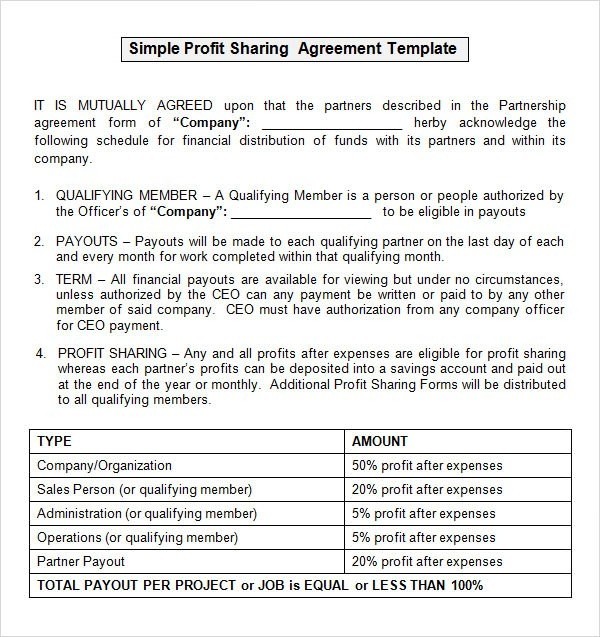 Revenue Sharing Agreement Template Document Simple Profit