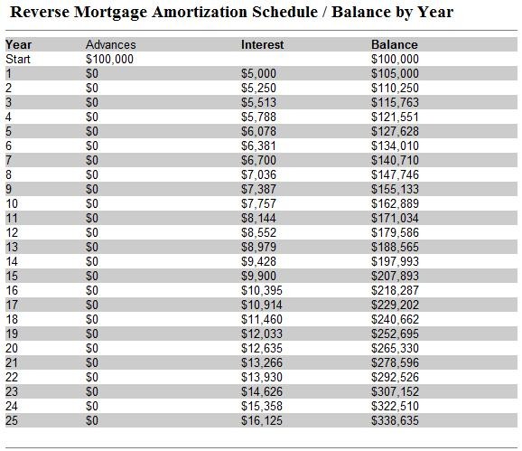 Reverse Mortgage Amortization Schedule Document Payment Table