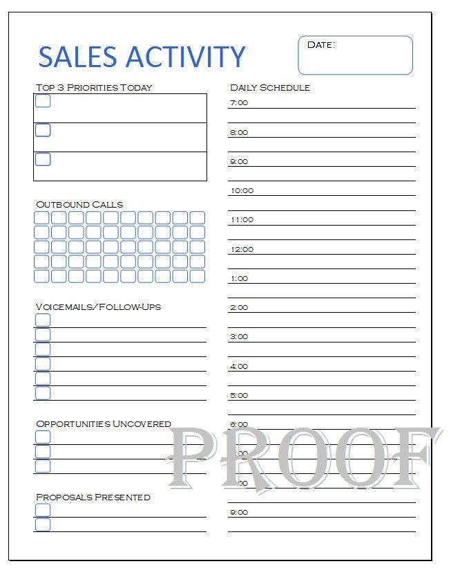 Sales Activity Tracker Daily Planner Cold Call Template Document Calls