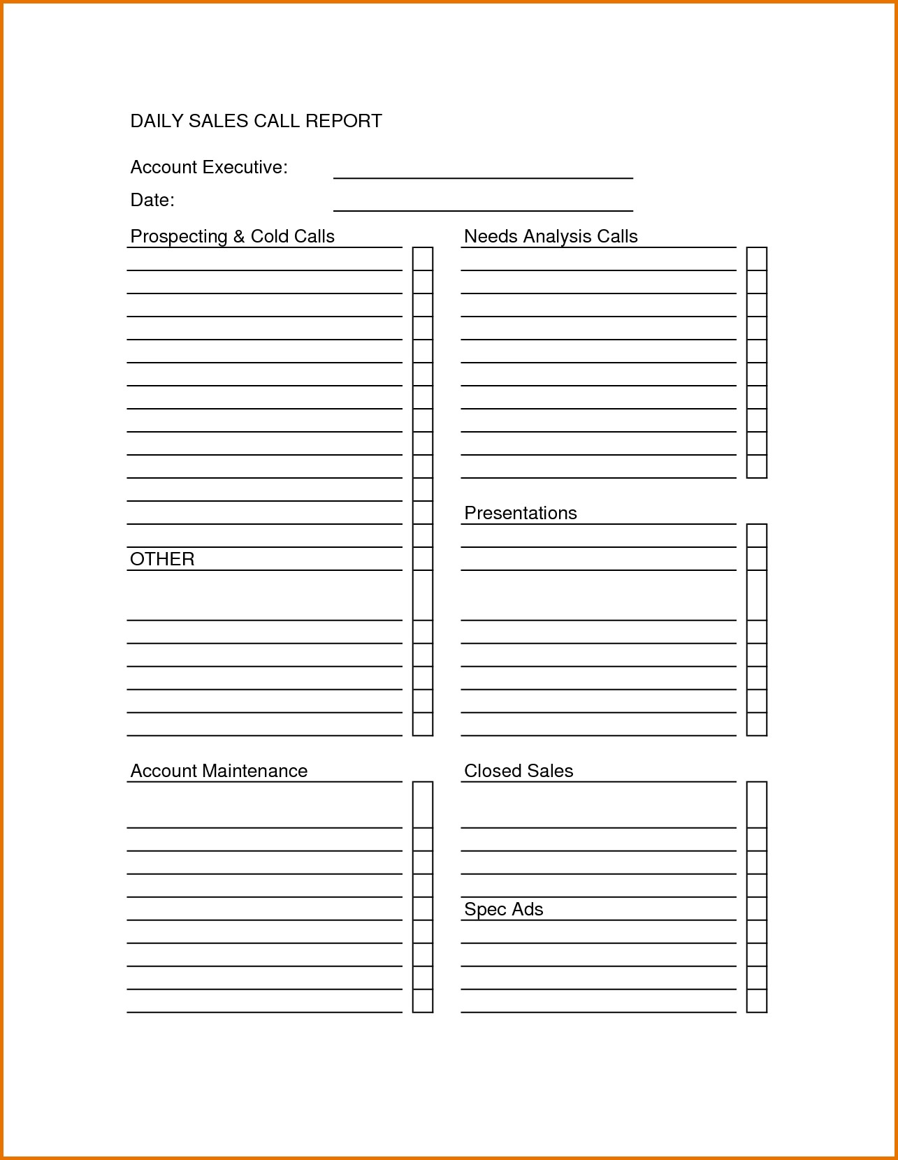 Sales Call Sheet Template Report Forms Document