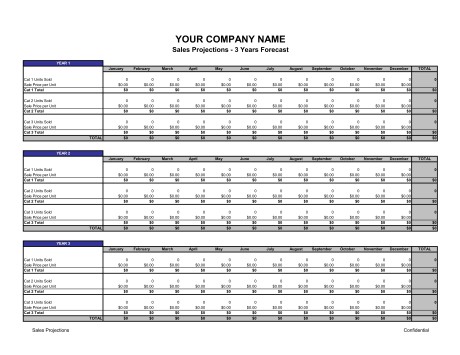Sales Projections Template Sample Form Biztree Com Document 3 Year Forecast
