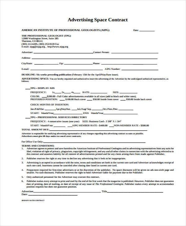 Sample Advertising Contract Forms 8 Free S In Word PDF