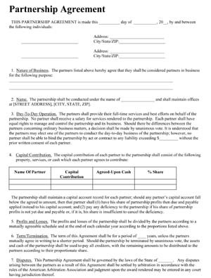 Sample Business Partnership Agreement Contract Small Free Document