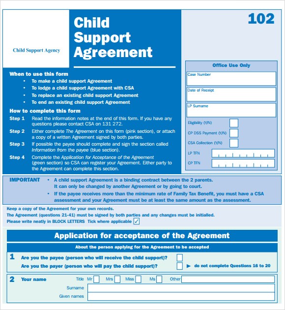 Sample Child Support Agreement 7 Example Format Document Contract