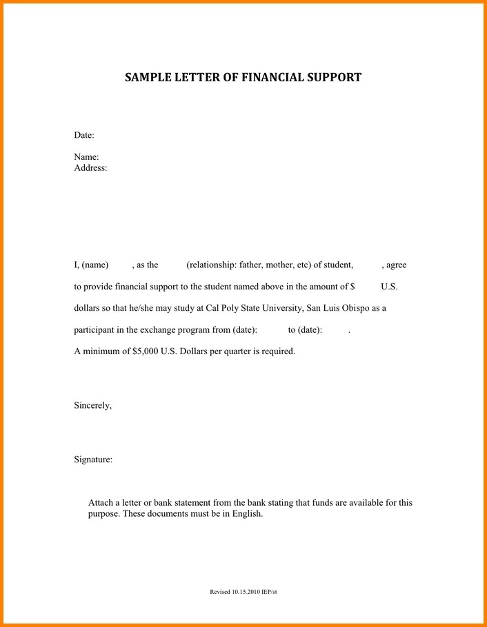 Sample Financial Support Letter Sivan Crewpulse Co Document Of Template