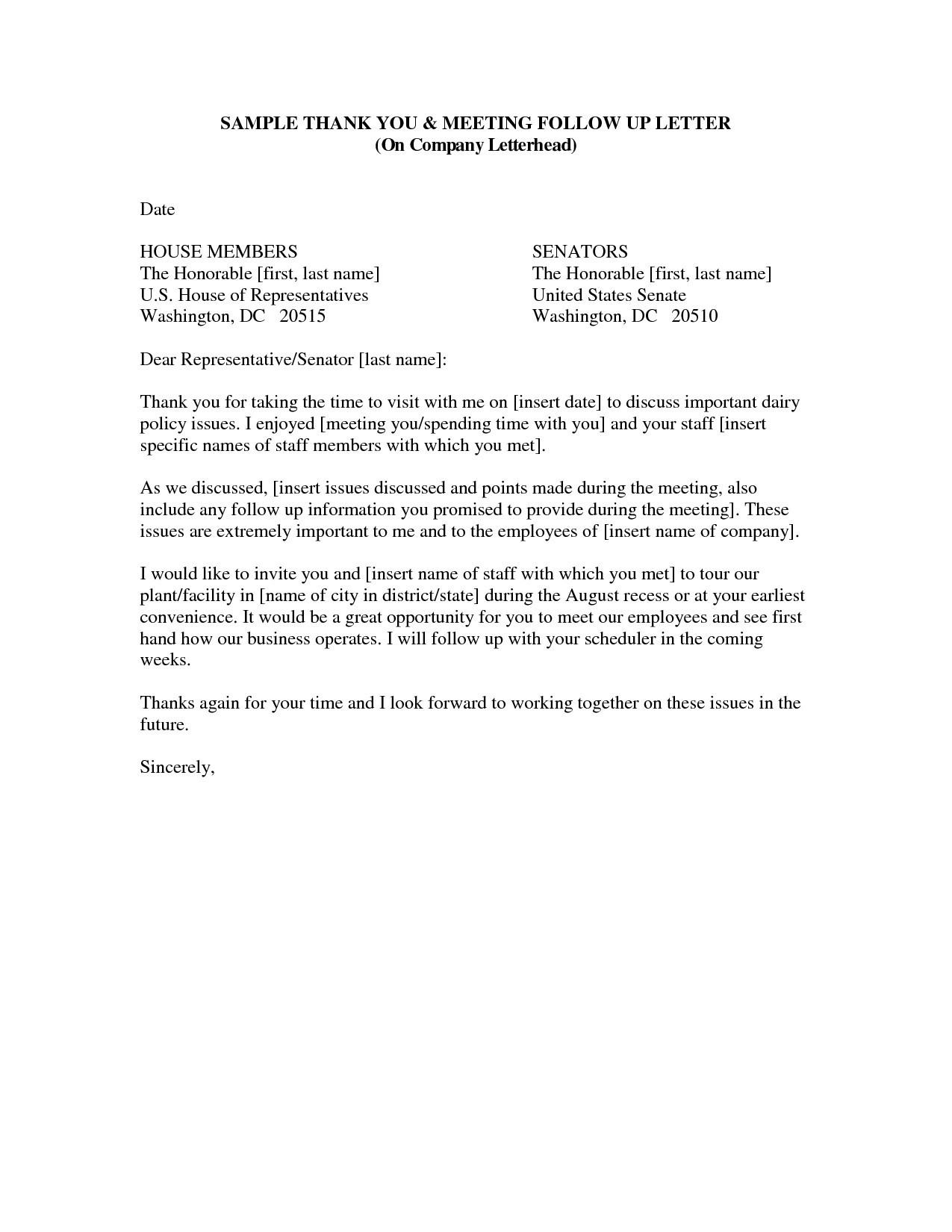 Sample Follow Up Thank You Letter After Business Meeting Archives Document