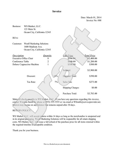 Sample Invoice Example Document For Legal Services